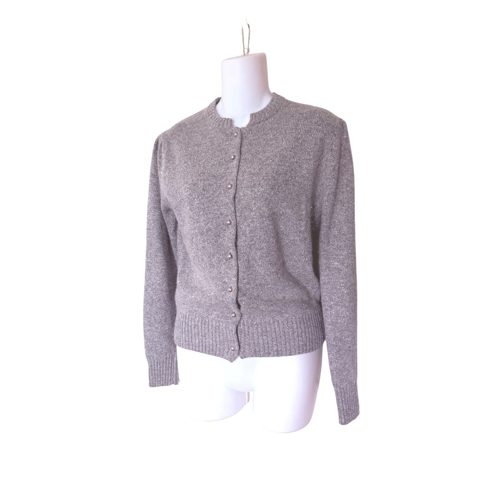 Windcrest Vintage Gray Silk Angora Rabbit Hair Cardigan Sweater Womens M 80s